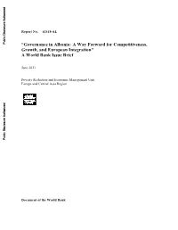 Governance in Albania: a Way Forward for Competitiveness, Growth, and European Integration‖ a World Bank Issue Brief