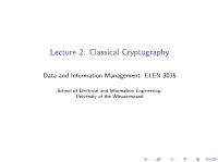 Lecture 2: Classical Cryptography