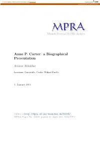 Anne P. Carter: a Biographical Presentation