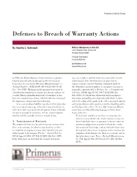 Defenses to Breach of Warranty Actions