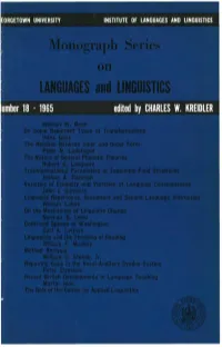 LANGUAGES and LINGUISTICS Monograph Series on LANGUAGES and LINGUISTICS