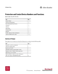 Protection and Control Device Numbers and Functions Bulletin Numbers 1500, 7000, 7760, 7762