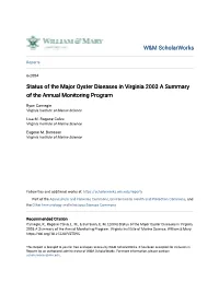 Status of the Major Oyster Diseases in Virginia 2003 a Summary of the Annual Monitoring Program