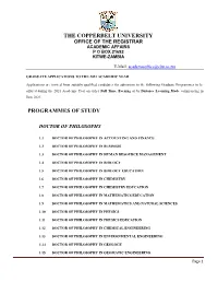 The Copperbelt University Programmes of Study