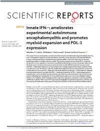 Innate IFN-Γ Ameliorates Experimental Autoimmune Encephalomyelitis