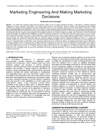 Marketing Engineering and Making Marketing Decisions