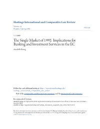The Single Market of 1992: Implications for Banking and Investment Services in the EC, 13 Hastings Int'l & Comp