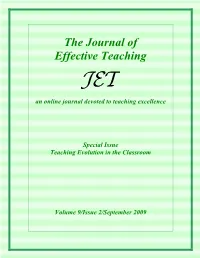 The Journal of Effective Teaching an Online Journal Devoted to Teaching Excellence