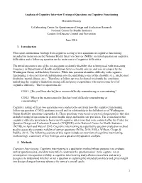 Analysis of Cognitive Interview Testing of Questions on Cognitive Functioning