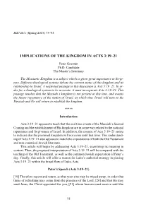 Implications of the Kingdom in Acts 3:19–21
