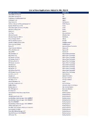 List of New Applications Added in ARL #2574