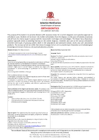 Selection Notification II Level Master of Science ORTHODONTICS A.A