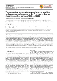 The Connection Between the Depopulation of Localities and Passenger Rail Services in the Province of Buenos Aires in Argentina Between 1960 and 2009