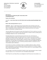 Media Release Press Conference: Elizabeth May MP, Andrew Weaver MLA for Immediate Release