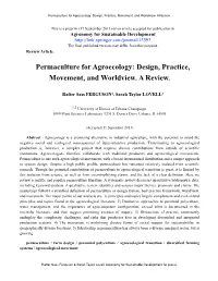 Permaculture for Agroecology: Design, Practice, Movement, and Worldview