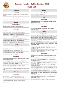 Spirits Selection 2015 PRIZE LIST