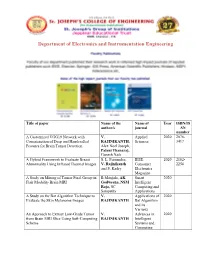 Department of Electronics and Instrumentation Engineering