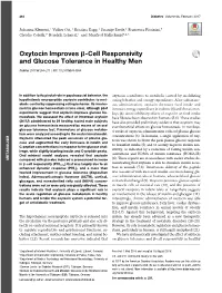 Oxytocin Improves Β-Cell Responsivity and Glucose Tolerance in Healthy