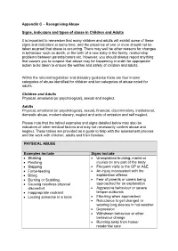 Appendix C – Recognising Abuse Signs, Indicators and Types Of