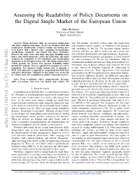 Assessing the Readability of Policy Documents on the Digital Single Market of the European Union