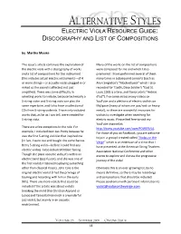 ELECTRIC VIOLA RESOURCE GUIDE: DISCOGRAPHY and LIST of COMPOSITIONS by Martha Mooke