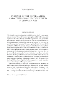Evidence of the Reformation and Confessionalization Period in Livonian Art
