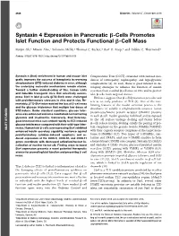 Syntaxin 4 Expression in Pancreatic Β-Cells Promotes Islet Function And