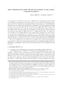 The Cuneiform Texts from the 2007 Excavations at Tell Taban: a Preliminary Report*