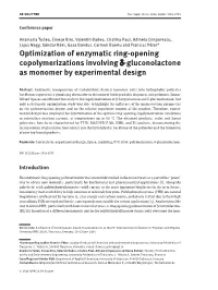 Optimization of Enzymatic Ring-Opening Copolymerizations Involving Δ-Gluconolactone As Monomer by Experimental Design