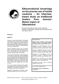 Ethnomedicinal Knowledge on the Precise Use of Herbal Medicine - an Interview- Based Study on Traditional Healers from Jaunsar