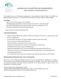 HEARING DOG DESCRIPTION and REQUIREMENTS Please Read Before Completing Application