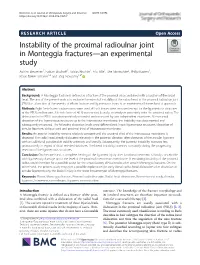 Instability of the Proximal Radioulnar Joint in Monteggia Fractures—An