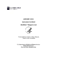 JANUARY 2021 Interstate Certified Shellfish * Shippers List