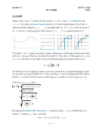 Notes Sec 8.1 Arc Length