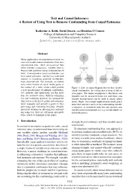 Text and Causal Inference: a Review of Using Text to Remove Confounding from Causal Estimates