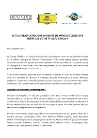 20180118 Communiqué Groupe CANAL+ Lancement Deutsche Grammophon