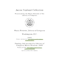 Aaron Copland Collection [Finding Aid]. Library of Congress. [PDF