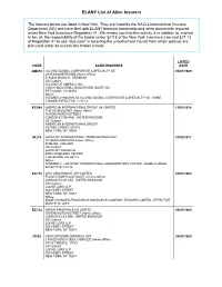ELANY List of Alien Insurers