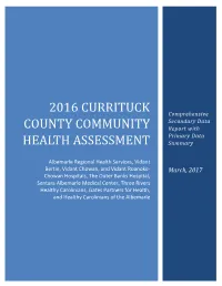 2016 CURRITUCK COUNTY COMMUNITY HEALTH ASSESSMENT Secondary Data Summary and Brief Primary Data Results Summary