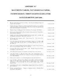 Appendix "E" Documents Tabled
