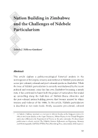Nation Building in Zimbabwe and the Challenges of Ndebele Particularism