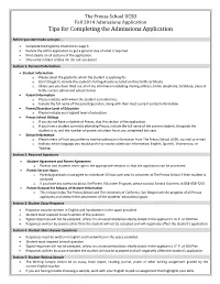 The Preuss School UCSD Fall 2014 Admissions Application Tips for Completing the Admissions Application