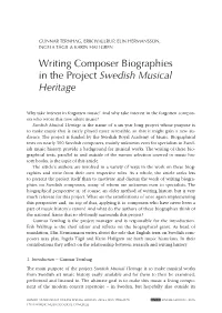Writing Composer Biographies in the Project Swedish Musical Heritage