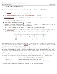 1 the Real Number Line