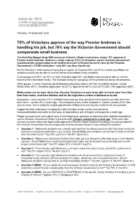 70% of Victorians Approve of the Way Premier Andrews Is Handling His