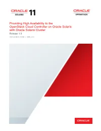 Providing High Availability to the Openstack Cloud Controller on Oracle Solaris with Oracle Solaris Cluster Release 1.0