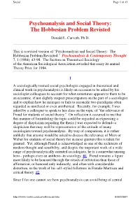Psychoanalysis and Social Theory: the Hobbesian Problem Revisted