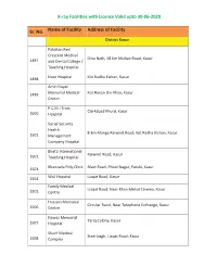 X-Ray Facilities with License Valid Upto 30-06-2020 Sr. No. Name Of
