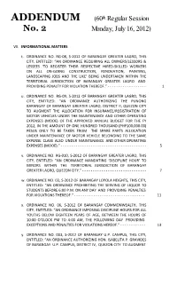 ADDENDUM (60Th Regular Session No