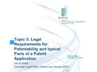 Legal Requirements for Patentability and Typical Parts of a Patent Application